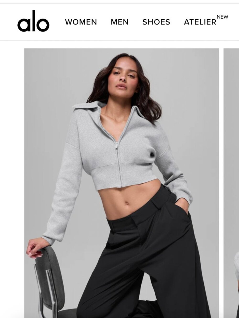 ALO Scholar Knit Cropped Full Zip Jacket